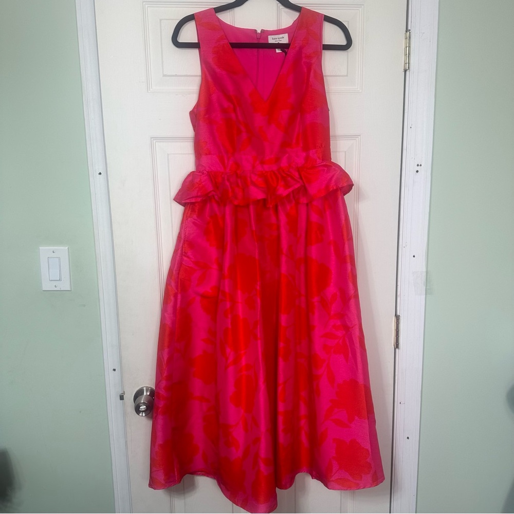 Kate Spade x Target Classic Rose Peplum Midi Dress in Pink and Red Size 6 NWT